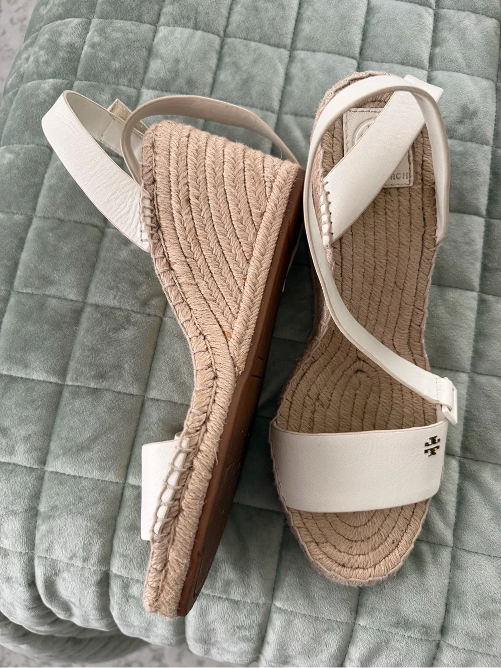 Tory Burch Cream Leather Espadrille Slingback Sandals